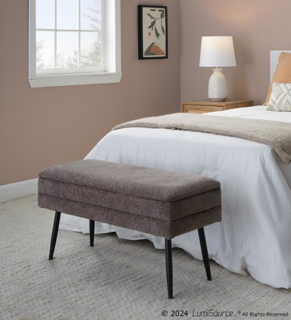 Neapolitan Brown Fabric Black Metal Contemporary Storage Bench 4