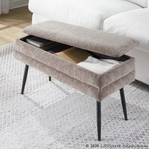 Neapolitan Brown Fabric Black Metal Contemporary Storage Bench 5