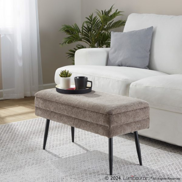 Neapolitan Brown Fabric Black Metal Contemporary Storage Bench 6