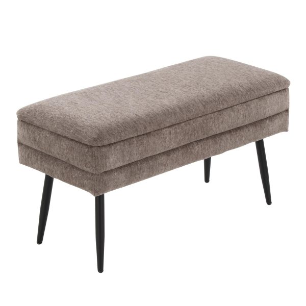 Neapolitan Brown Fabric Black Metal Contemporary Storage Bench 7
