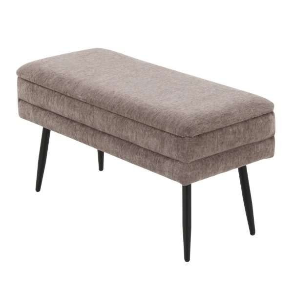 Neapolitan Brown Fabric Black Metal Contemporary Storage Bench 9