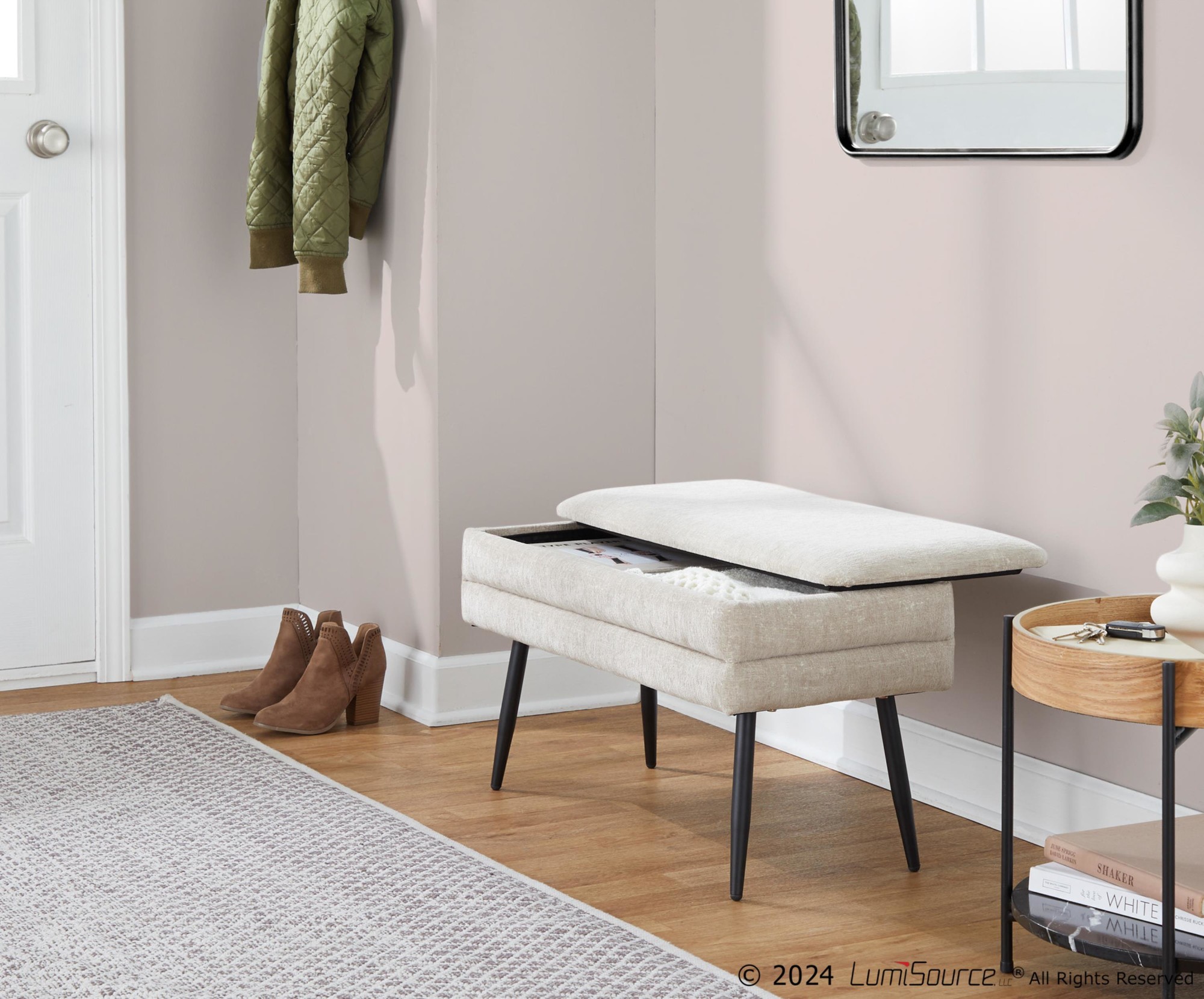 Neapolitan Light Brown Fabric Contemporary Storage Bench by LumiSource 2 Neapolitan Light Brown Fabric Contemporary Storage Bench by LumiSource - Image 2