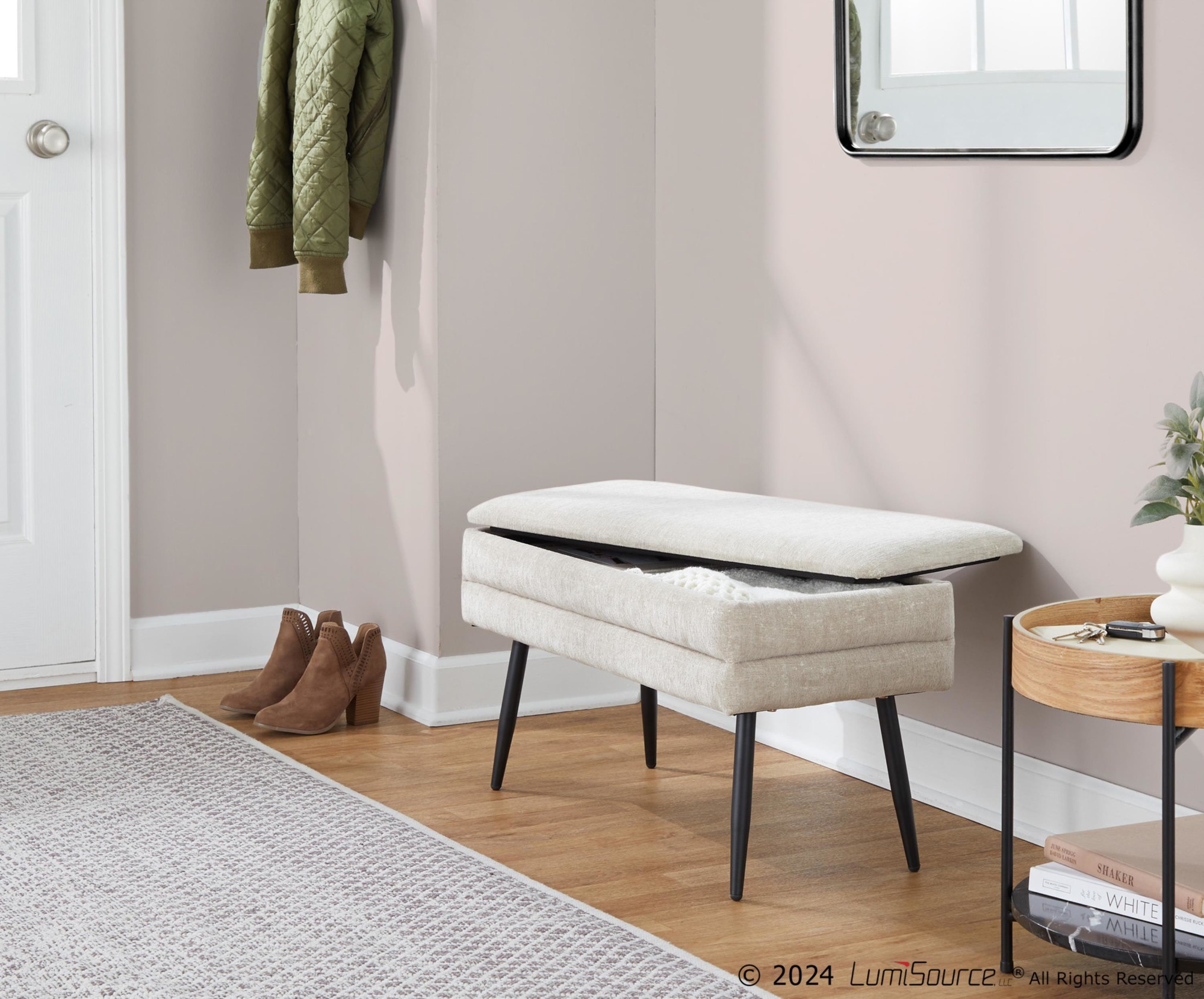 Neapolitan Light Brown Fabric Contemporary Storage Bench by LumiSource 3 Neapolitan Light Brown Fabric Contemporary Storage Bench by LumiSource - Image 3