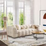 Ivory Boucle Tufted Mid Century Modern 3-Seater Sofa