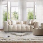 Ivory Boucle Tufted Mid Century Modern 3-Seater Sofa