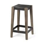 Nell 26" Seat Height Black Metal Seat & Foot Rest With Brown Wood Legs Stool