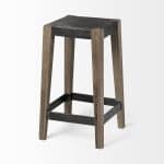 Nell 26" Seat Height Black Metal Seat & Foot Rest With Brown Wood Legs Stool