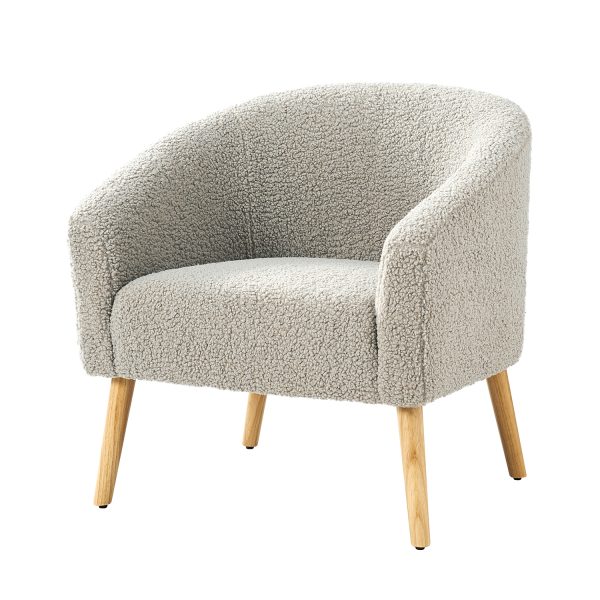 Nell Grey Boucle Barrel Accent Chair with Solid Wood Legs 1