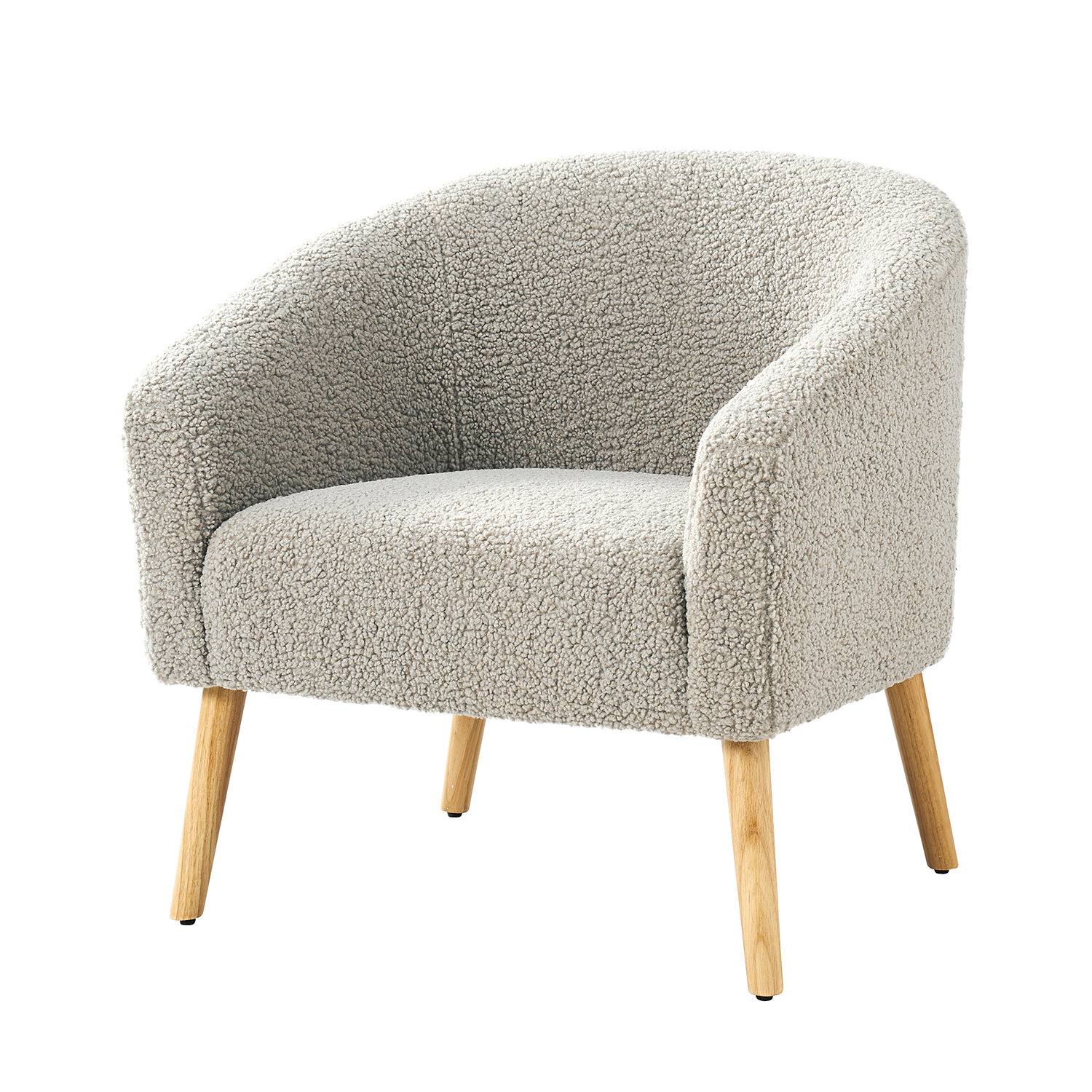 Nell Grey Boucle Barrel Accent Chair with Solid Wood Legs 2 Nell Grey Boucle Barrel Accent Chair with Solid Wood Legs - Image 2