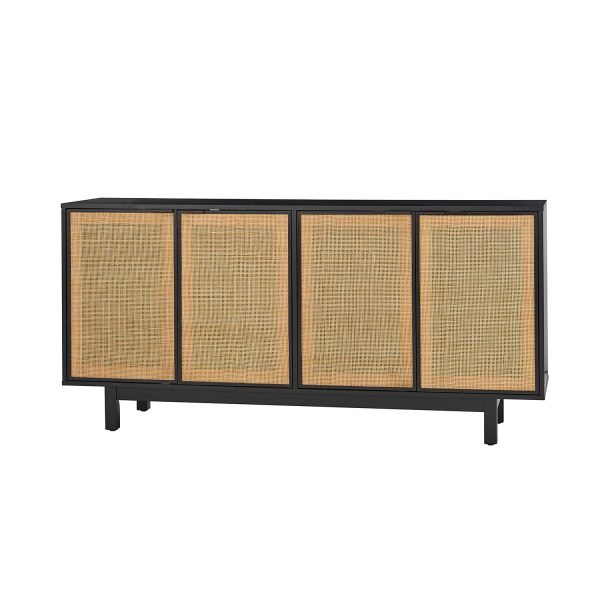 Nemo Black Rattan 4 Door LED Modern Farmhouse Sideboard 1