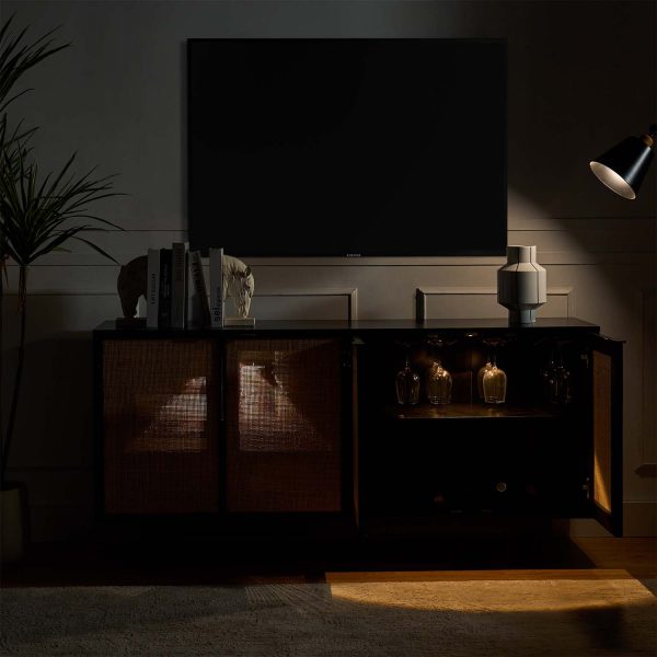 Nemo Black Rattan 4 Door LED Modern Farmhouse Sideboard 2