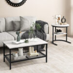 Nesting Coffee Tables with Faux Marble Tops and Storage (Set of 2)