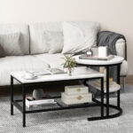 Nesting Coffee Tables with Faux Marble Tops and Storage (Set of 2)