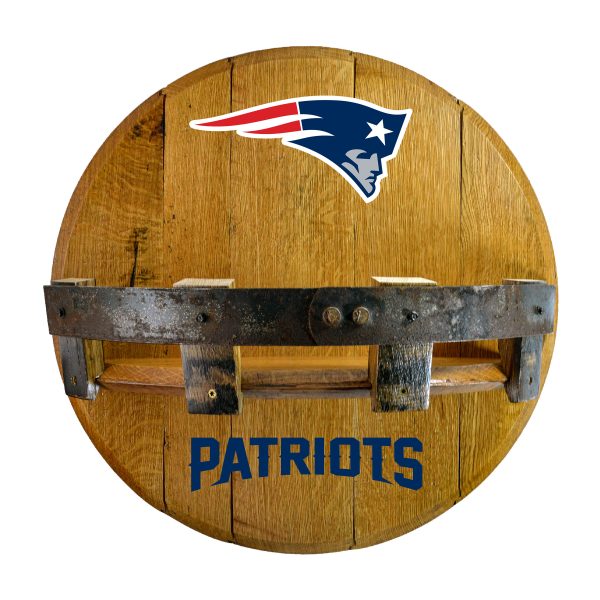 New England Patriots Oak Whiskey Barrel Bar Shelf 2