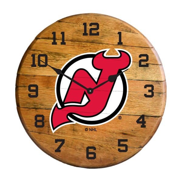 New Jersey Devils Oak Barrel Clock 1
