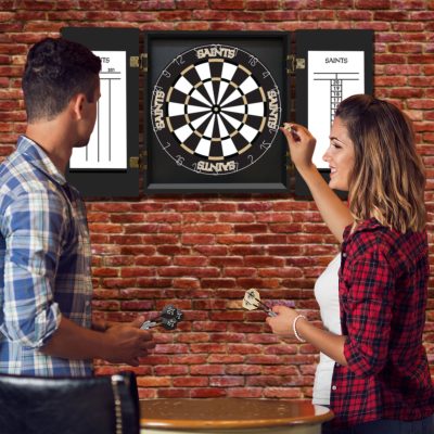 New Orleans Saints Bristle Dartboard Cabinet Set