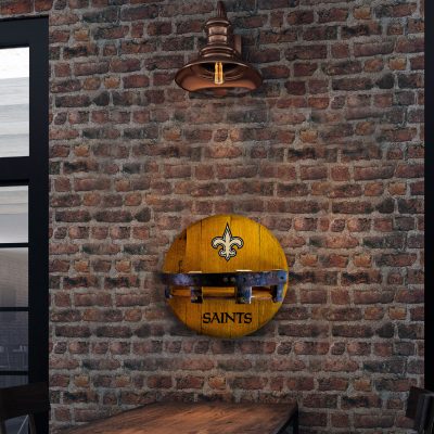 New Orleans Saints Oak Whiskey Barrel Bar Shelf