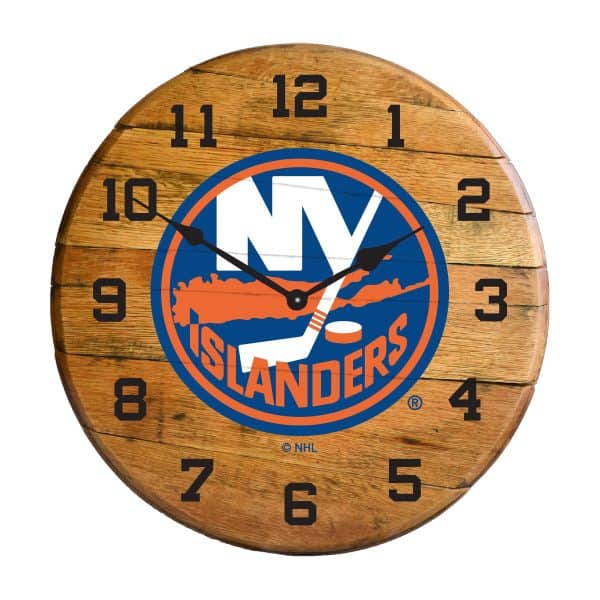 New York Islanders Oak Barrel Clock 2
