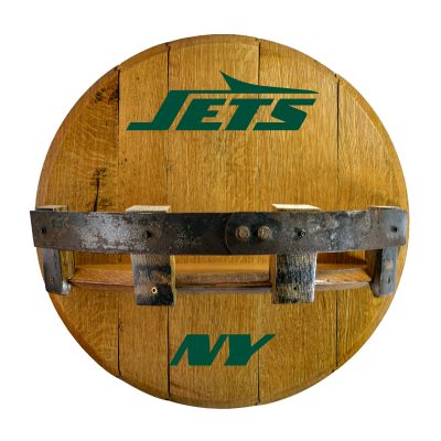 New York Jets NFL Oak Whiskey Barrel Bar Shelf