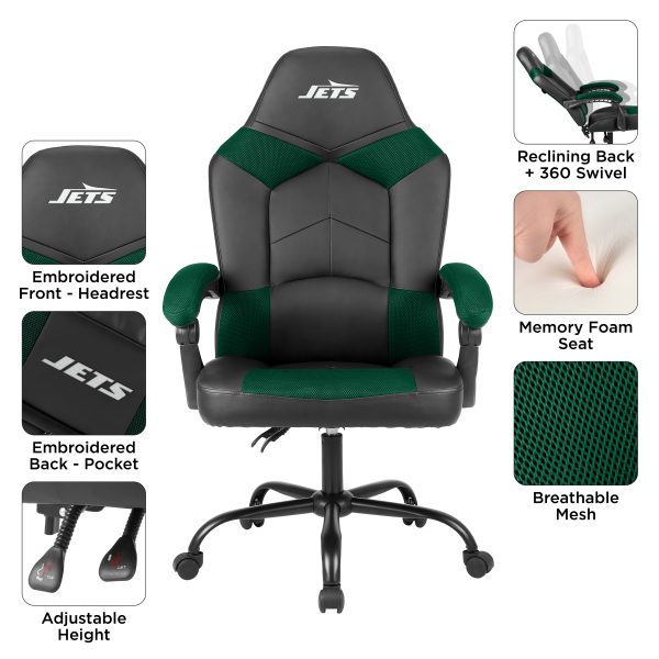 New York Jets Oversized Embroidered Gaming Office Chair 4