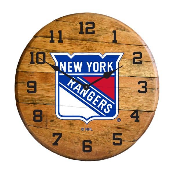 New York Rangers Oak Barrel Clock 1