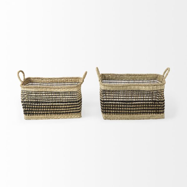 Nia 18.5L x 13.4W x 14.6H Set of 2 Light Brown Seagrass Rectangular Basket with Handles 1