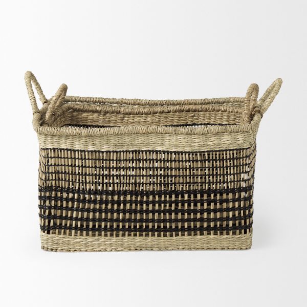 Nia 18.5L x 13.4W x 14.6H Set of 2 Light Brown Seagrass Rectangular Basket with Handles 3