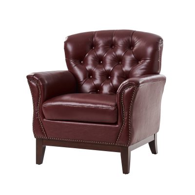 Nicole Burgundy Leather Tufted Wingback Accent Chair