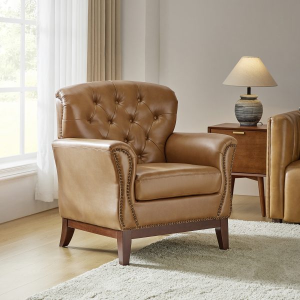 Nicole Camel Leather Tufted Wingback Accent Chair 1