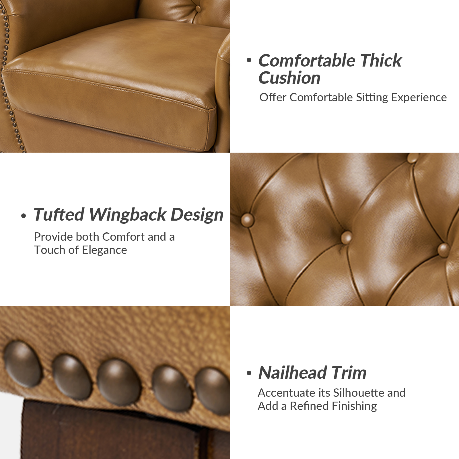 Nicole Camel Leather Tufted Wingback Accent Chair 5 Nicole Camel Leather Tufted Wingback Accent Chair - Image 5