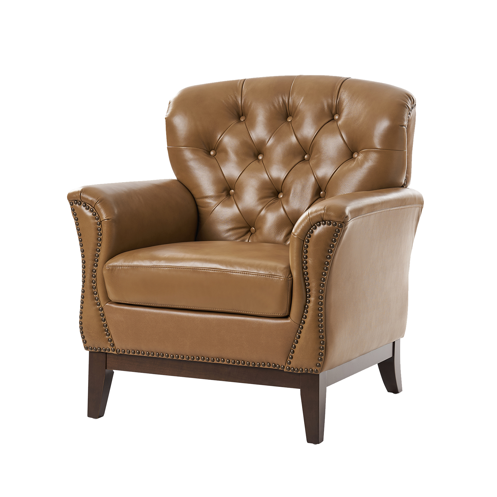 Nicole Camel Leather Tufted Wingback Accent Chair 1 Nicole Camel Leather Tufted Wingback Accent Chair