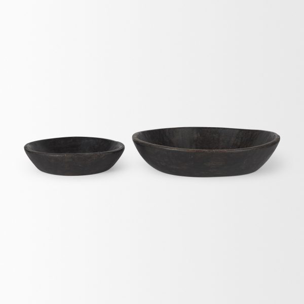 Nikita Set of 2 Large Black Brown Reclaimed Wood Bowls 1