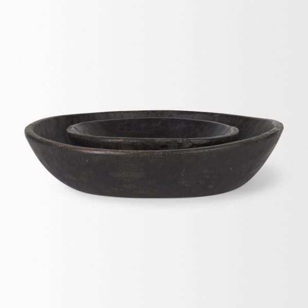 Nikita Set of 2 Large Black Brown Reclaimed Wood Bowls 2