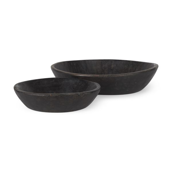 Nikita Set of 2 Large Black Brown Reclaimed Wood Bowls