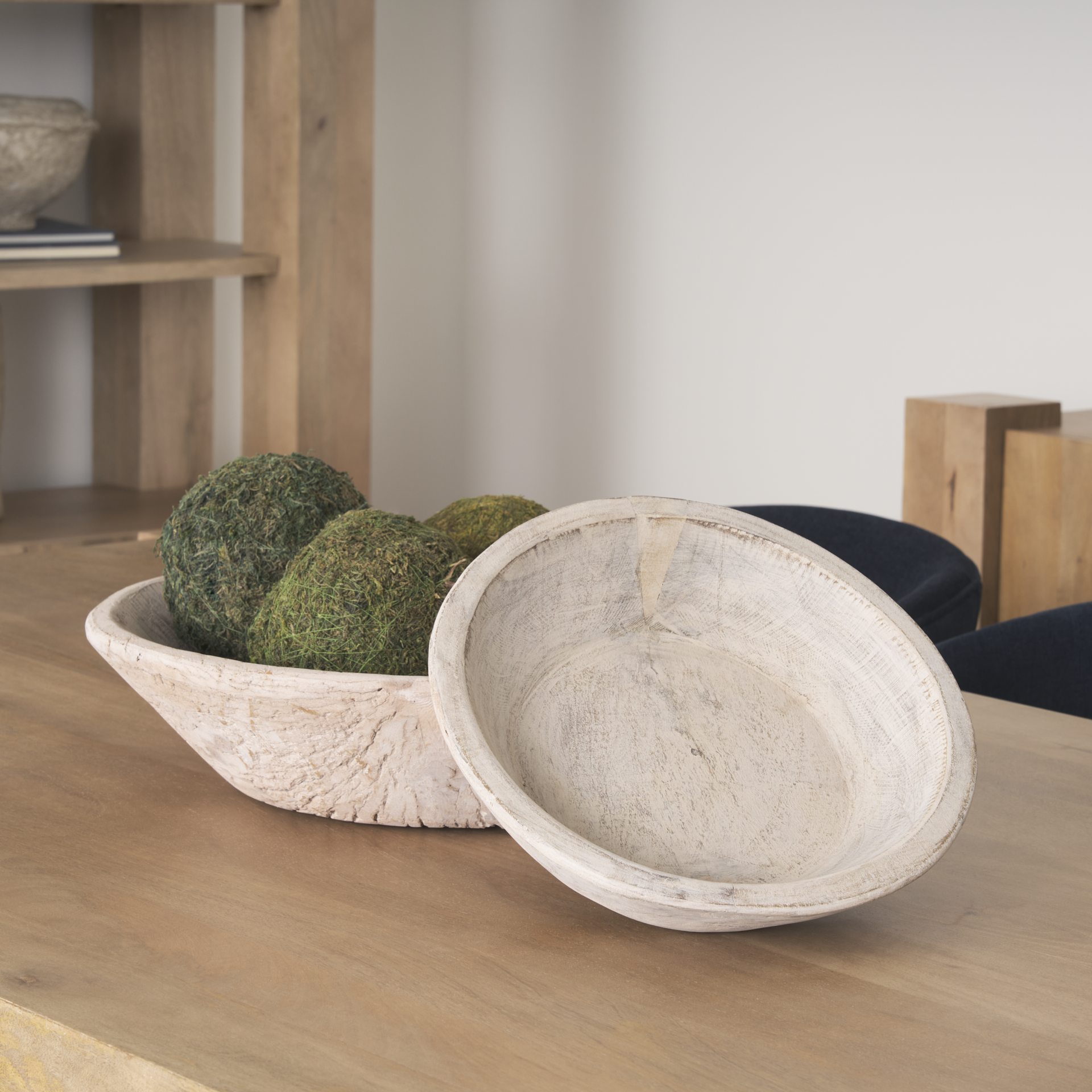 Nikita Set of 2 Large Light-Wash Reclaimed Wood Bowls 4 Nikita Set of 2 Large Light-Wash Reclaimed Wood Bowls - Image 4