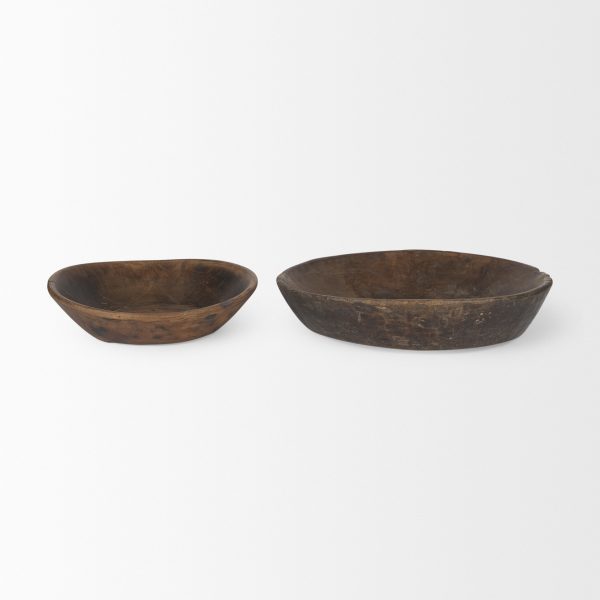 Nikita Set of 2 Large Medium Brown Reclaimed Wood Bowls 1