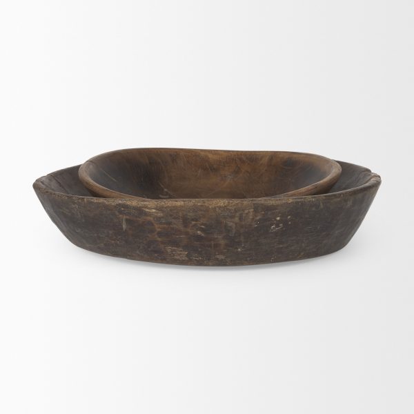Nikita Set of 2 Large Medium Brown Reclaimed Wood Bowls 2