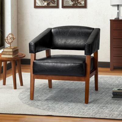 Nikolaus Black Vegan Leather Mid-Century Modern Armchair