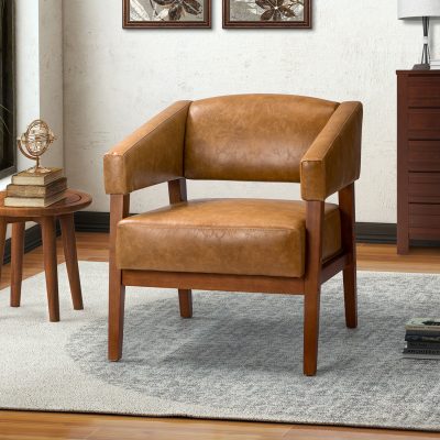 Nikolaus Camel Vegan Leather Mid-Century Modern Armchair