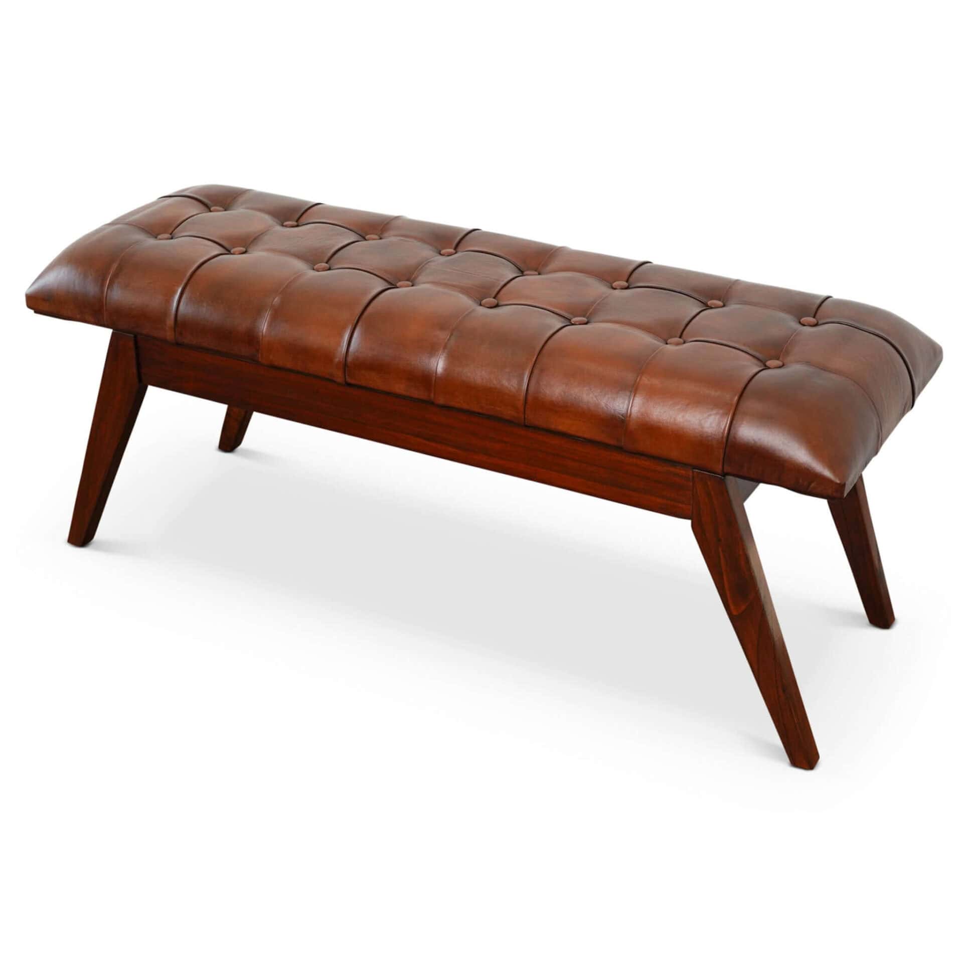 Cognac Leather Mid Century Modern Upholstered Bench 2 Cognac Leather Mid Century Modern Upholstered Bench - Image 2