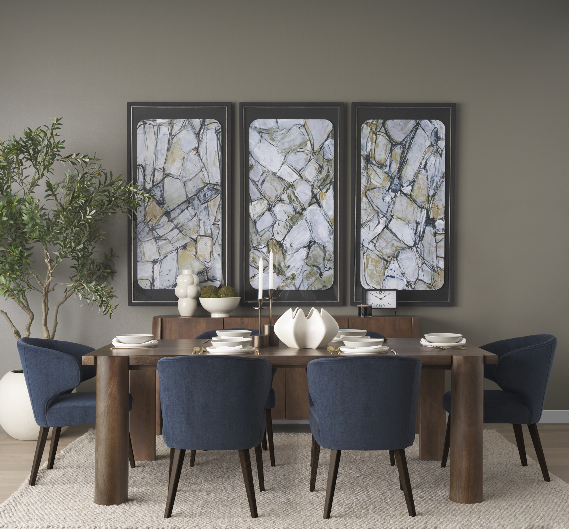 Niles 23.5L x 24.0W x 32.0H Navy Fabric Seat W/ Dark Brown Wooden Legs Wingback Dining Chair 2 Niles 23.5L x 24.0W x 32.0H Navy Fabric Seat W/ Dark Brown Wooden Legs Wingback Dining Chair - Image 2