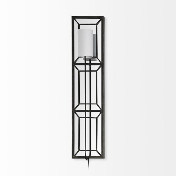 Noah 12.2x55 Black Metal wWhite Fabric Shade Rectangular Wall Sconce 1