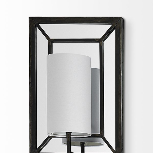 Noah 12.2x55 Black Metal wWhite Fabric Shade Rectangular Wall Sconce 3