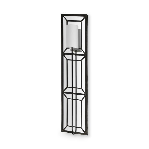 Noah 12.2x55 Black Metal wWhite Fabric Shade Rectangular Wall Sconce