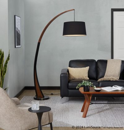 Noah Mid-Century Modern Walnut Wood and Marble Base Floor Lamp