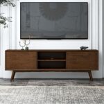 Brown Solid Wood Mid Century Modern TV Stand 72 Inch
