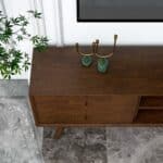 Brown Solid Wood Mid Century Modern TV Stand 72 Inch