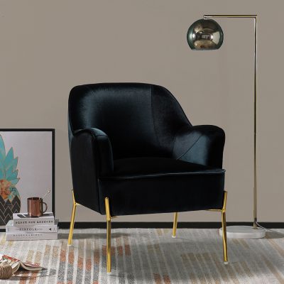 Nora Black Velvet Mid-Century Modern Accent Chair with Gold Legs