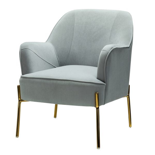 Nora Grey Velvet Mid Century Modern Accent Chair with Gold Legs 1