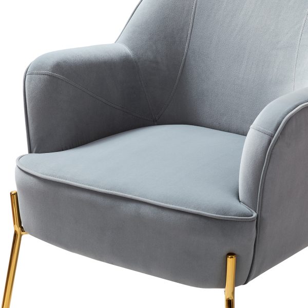Nora Grey Velvet Mid Century Modern Accent Chair with Gold Legs 4